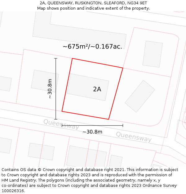 2A, QUEENSWAY, RUSKINGTON, SLEAFORD, NG34 9ET: Plot and title map