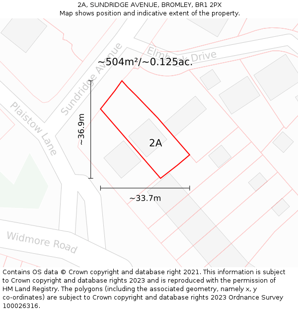 2A, SUNDRIDGE AVENUE, BROMLEY, BR1 2PX: Plot and title map