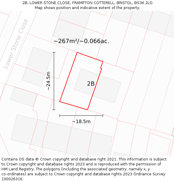2B, LOWER STONE CLOSE, FRAMPTON COTTERELL, BRISTOL, BS36 2LG: Plot and title map