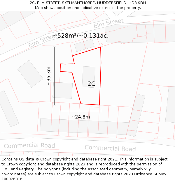 2C, ELM STREET, SKELMANTHORPE, HUDDERSFIELD, HD8 9BH: Plot and title map