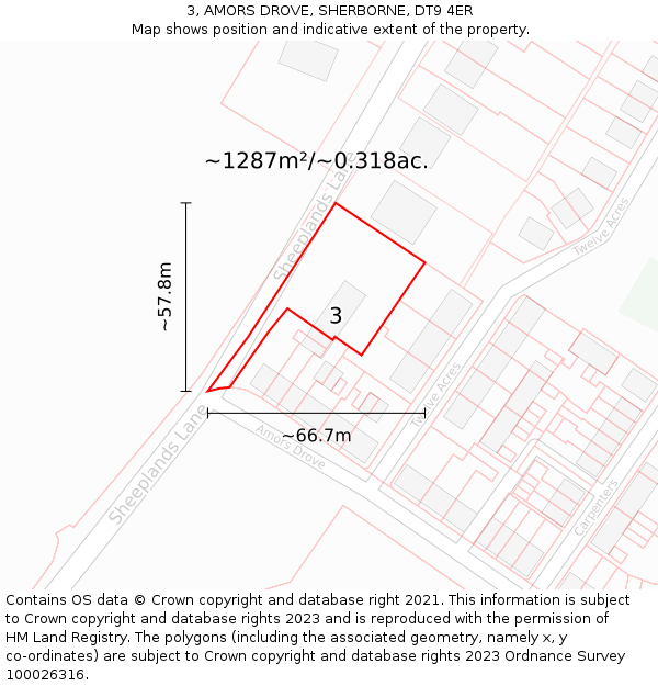 3, AMORS DROVE, SHERBORNE, DT9 4ER: Plot and title map