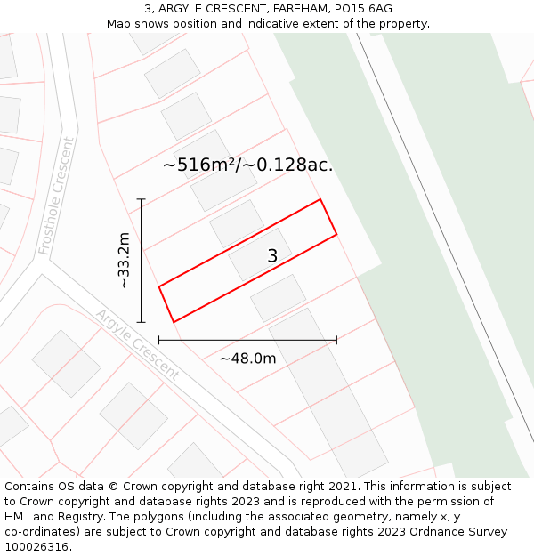 3, ARGYLE CRESCENT, FAREHAM, PO15 6AG: Plot and title map