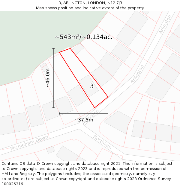 3, ARLINGTON, LONDON, N12 7JR: Plot and title map