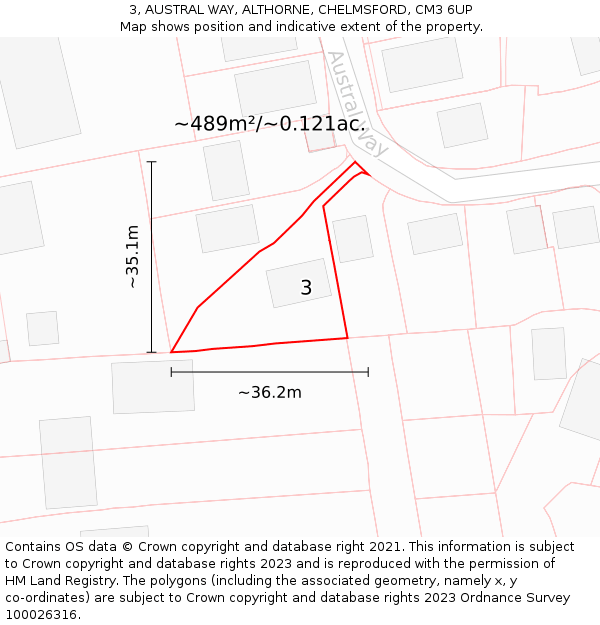 3, AUSTRAL WAY, ALTHORNE, CHELMSFORD, CM3 6UP: Plot and title map