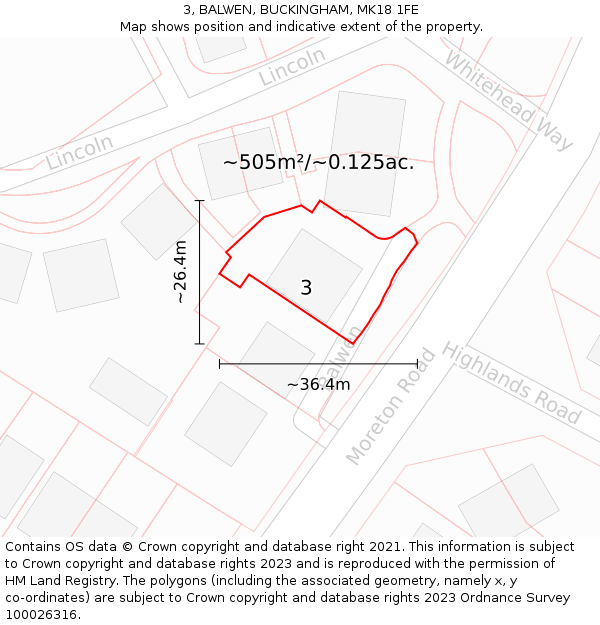 3, BALWEN, BUCKINGHAM, MK18 1FE: Plot and title map