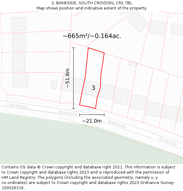 3, BANKSIDE, SOUTH CROYDON, CR2 7BL: Plot and title map