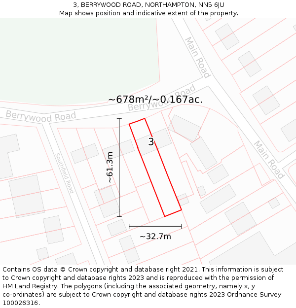 3, BERRYWOOD ROAD, NORTHAMPTON, NN5 6JU: Plot and title map