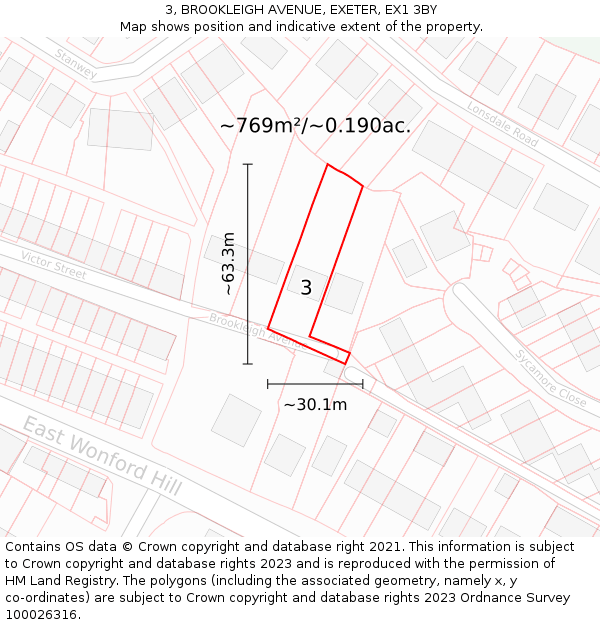 3, BROOKLEIGH AVENUE, EXETER, EX1 3BY: Plot and title map