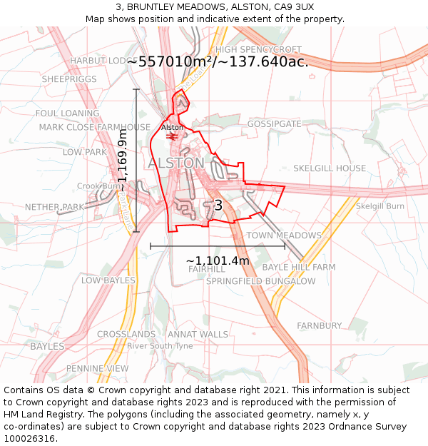 3, BRUNTLEY MEADOWS, ALSTON, CA9 3UX: Plot and title map