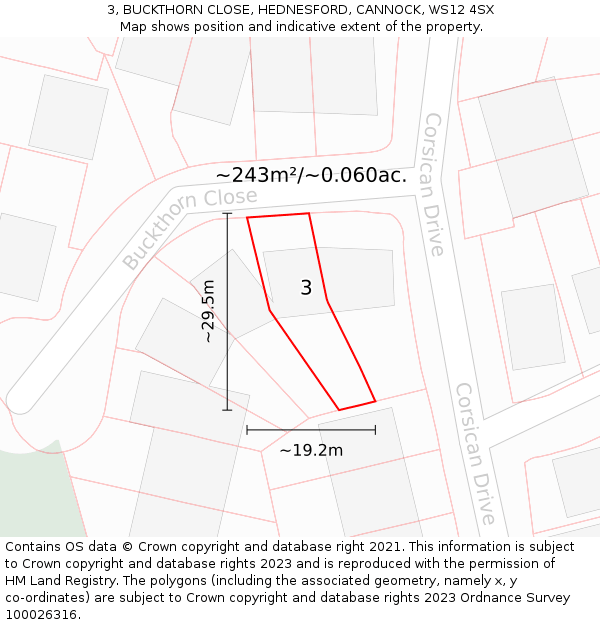 3, BUCKTHORN CLOSE, HEDNESFORD, CANNOCK, WS12 4SX: Plot and title map