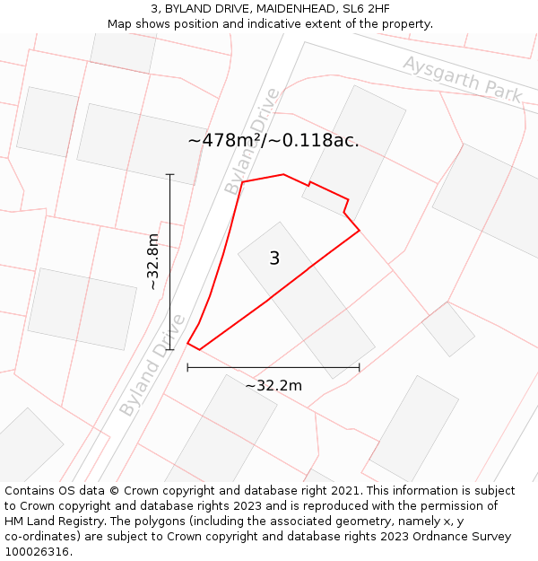 3, BYLAND DRIVE, MAIDENHEAD, SL6 2HF: Plot and title map