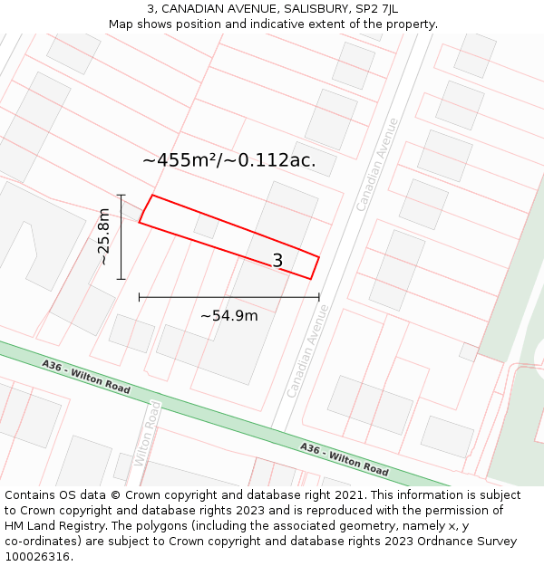 3, CANADIAN AVENUE, SALISBURY, SP2 7JL: Plot and title map