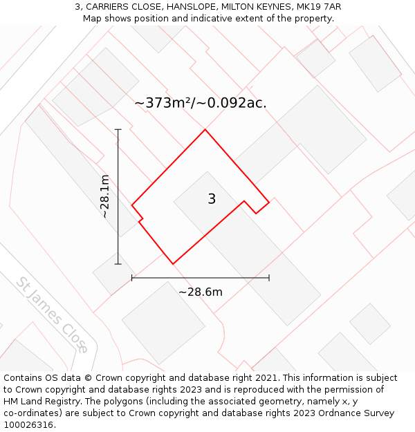 3, CARRIERS CLOSE, HANSLOPE, MILTON KEYNES, MK19 7AR: Plot and title map