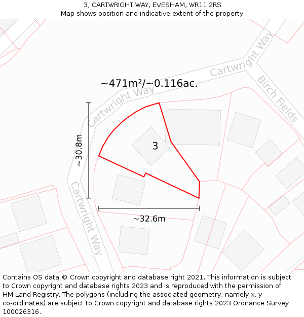 3, CARTWRIGHT WAY, EVESHAM, WR11 2RS: Plot and title map