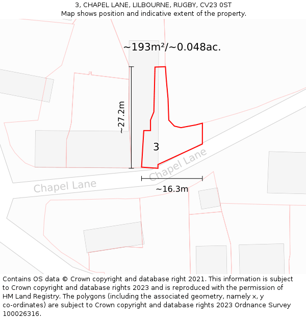 3, CHAPEL LANE, LILBOURNE, RUGBY, CV23 0ST: Plot and title map