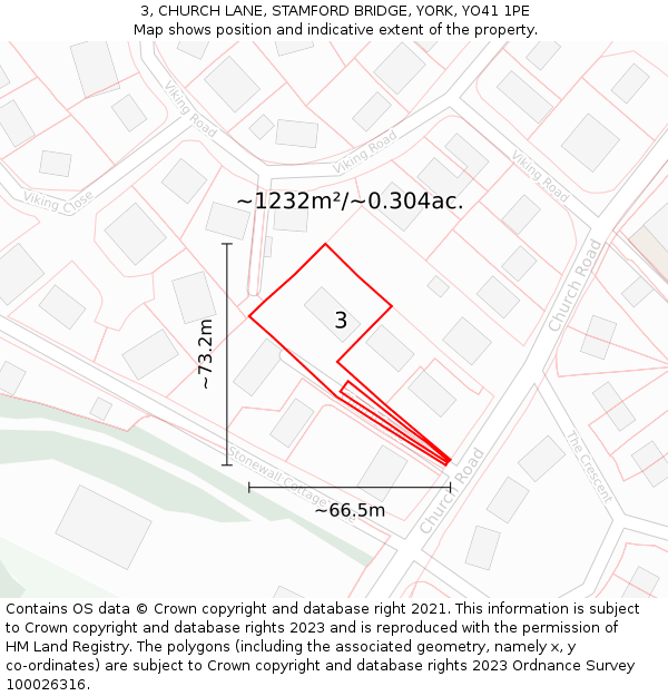 3, CHURCH LANE, STAMFORD BRIDGE, YORK, YO41 1PE: Plot and title map