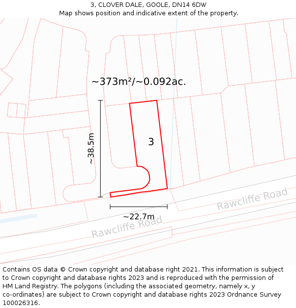 3, CLOVER DALE, GOOLE, DN14 6DW: Plot and title map