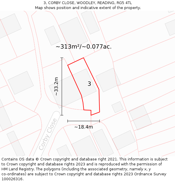 3, CORBY CLOSE, WOODLEY, READING, RG5 4TL: Plot and title map