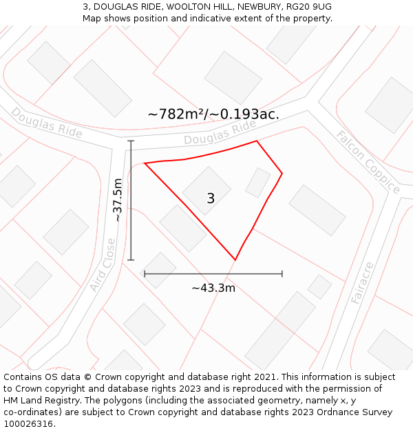 3, DOUGLAS RIDE, WOOLTON HILL, NEWBURY, RG20 9UG: Plot and title map