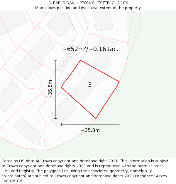 3, EARLS OAK, UPTON, CHESTER, CH2 1EX: Plot and title map