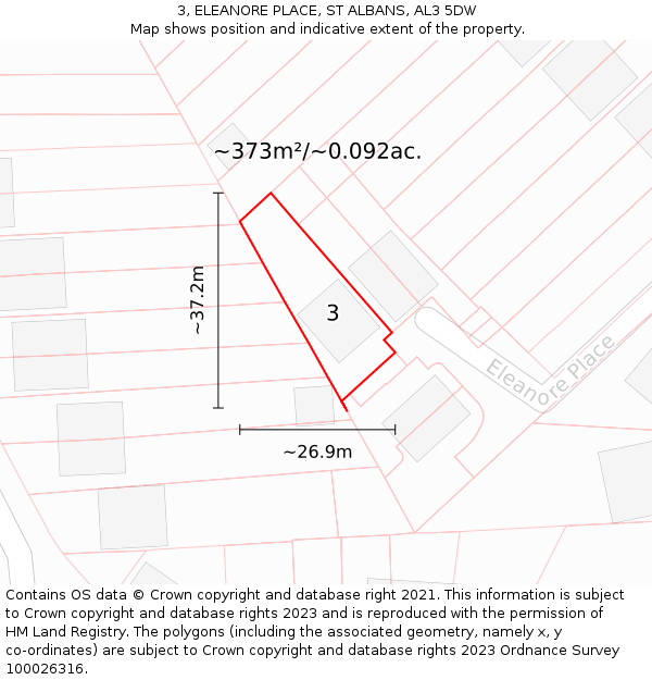 3, ELEANORE PLACE, ST ALBANS, AL3 5DW: Plot and title map