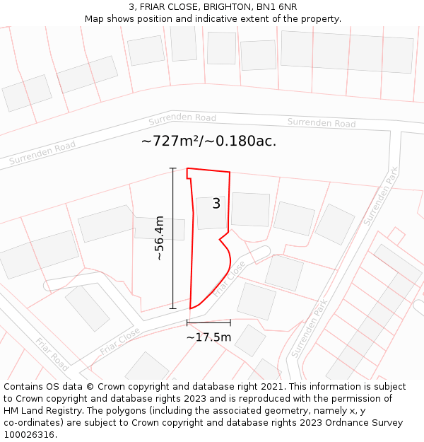 3, FRIAR CLOSE, BRIGHTON, BN1 6NR: Plot and title map