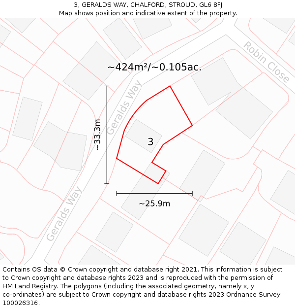 3, GERALDS WAY, CHALFORD, STROUD, GL6 8FJ: Plot and title map