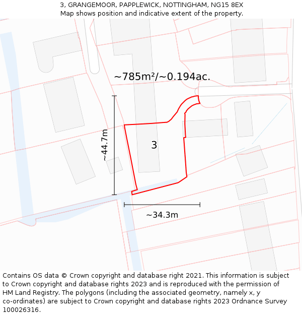 3, GRANGEMOOR, PAPPLEWICK, NOTTINGHAM, NG15 8EX: Plot and title map