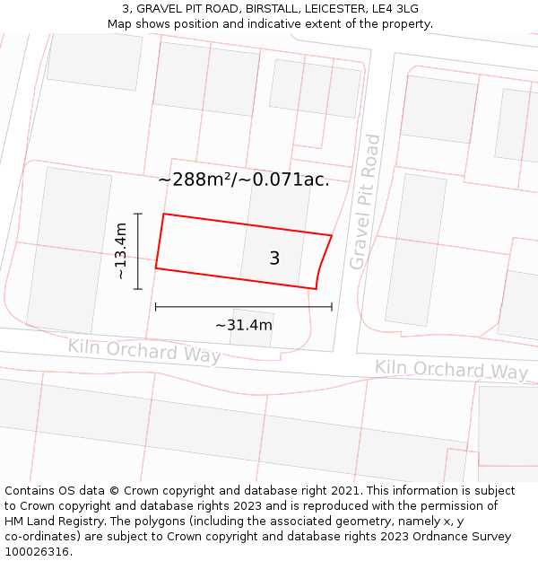 3, GRAVEL PIT ROAD, BIRSTALL, LEICESTER, LE4 3LG: Plot and title map