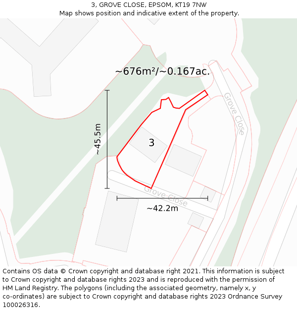 3, GROVE CLOSE, EPSOM, KT19 7NW: Plot and title map