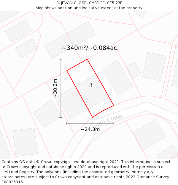 3, JEVAN CLOSE, CARDIFF, CF5 2RF: Plot and title map