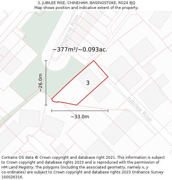 3, JUBILEE RISE, CHINEHAM, BASINGSTOKE, RG24 8JQ: Plot and title map