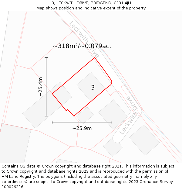 3, LECKWITH DRIVE, BRIDGEND, CF31 4JH: Plot and title map