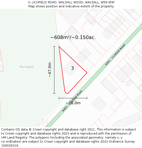 3, LICHFIELD ROAD, WALSALL WOOD, WALSALL, WS9 9NP: Plot and title map