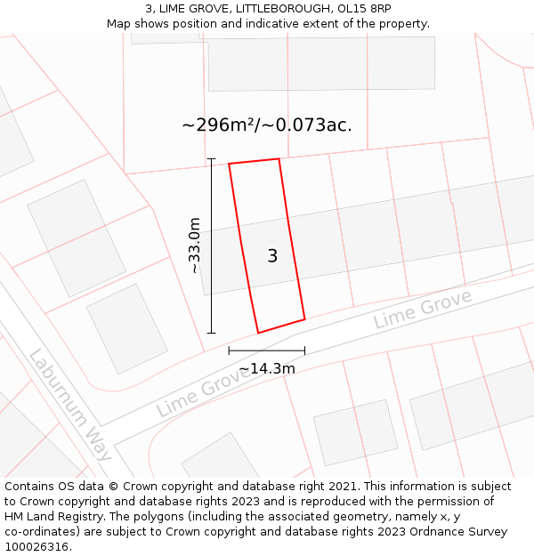 3, LIME GROVE, LITTLEBOROUGH, OL15 8RP: Plot and title map