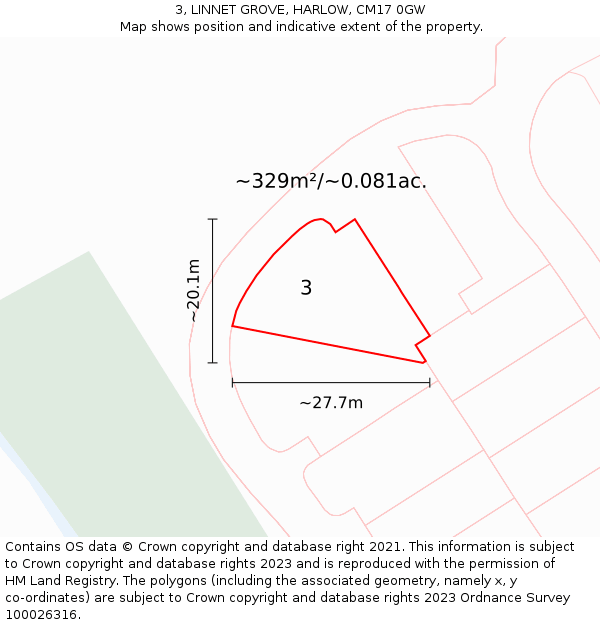 3, LINNET GROVE, HARLOW, CM17 0GW: Plot and title map