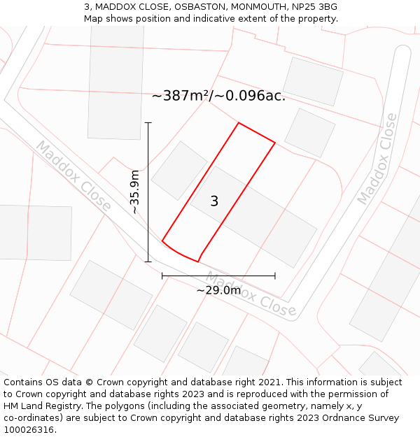 3, MADDOX CLOSE, OSBASTON, MONMOUTH, NP25 3BG: Plot and title map