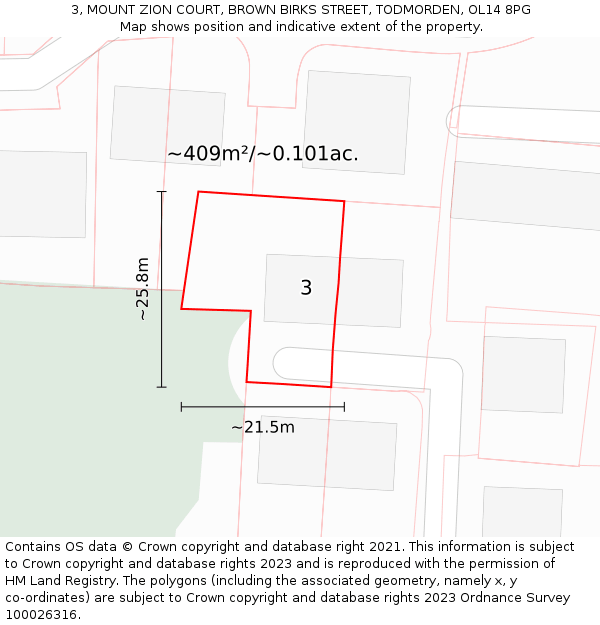 3, MOUNT ZION COURT, BROWN BIRKS STREET, TODMORDEN, OL14 8PG: Plot and title map