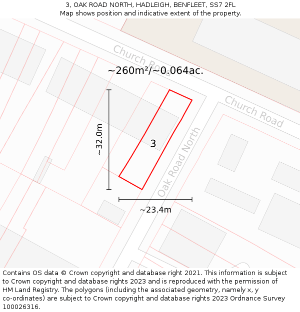 3, OAK ROAD NORTH, HADLEIGH, BENFLEET, SS7 2FL: Plot and title map