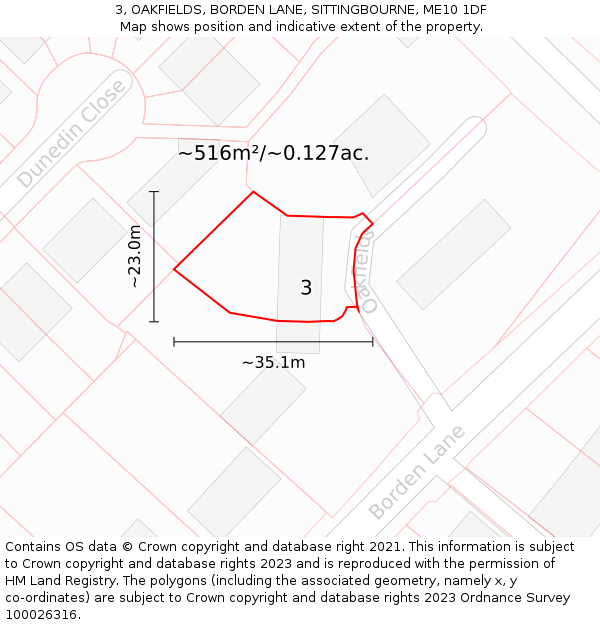 3, OAKFIELDS, BORDEN LANE, SITTINGBOURNE, ME10 1DF: Plot and title map