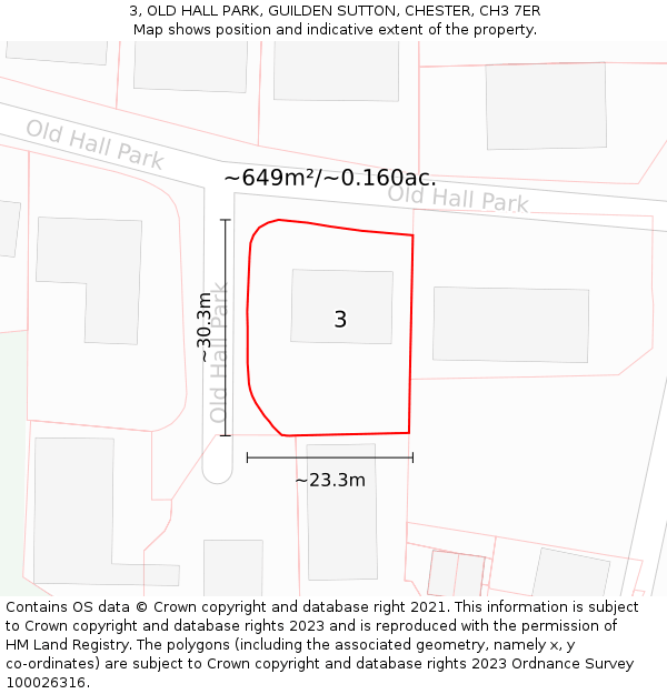 3, OLD HALL PARK, GUILDEN SUTTON, CHESTER, CH3 7ER: Plot and title map