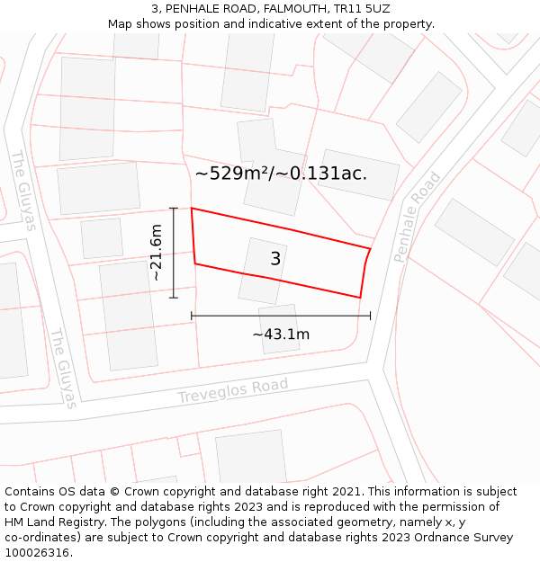 3, PENHALE ROAD, FALMOUTH, TR11 5UZ: Plot and title map