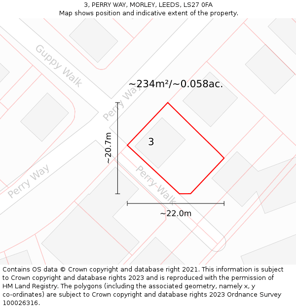 3, PERRY WAY, MORLEY, LEEDS, LS27 0FA: Plot and title map