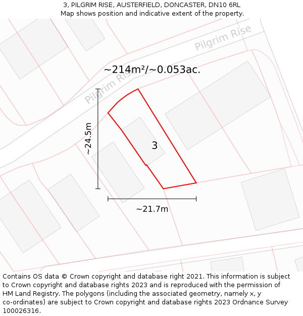 3, PILGRIM RISE, AUSTERFIELD, DONCASTER, DN10 6RL: Plot and title map