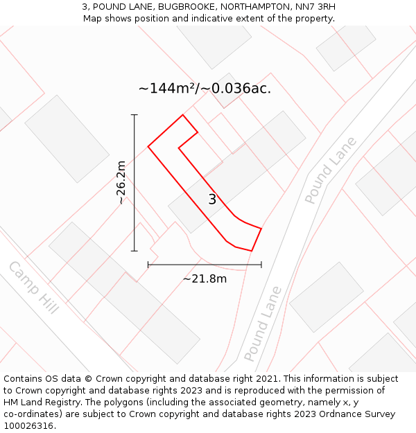 3, POUND LANE, BUGBROOKE, NORTHAMPTON, NN7 3RH: Plot and title map