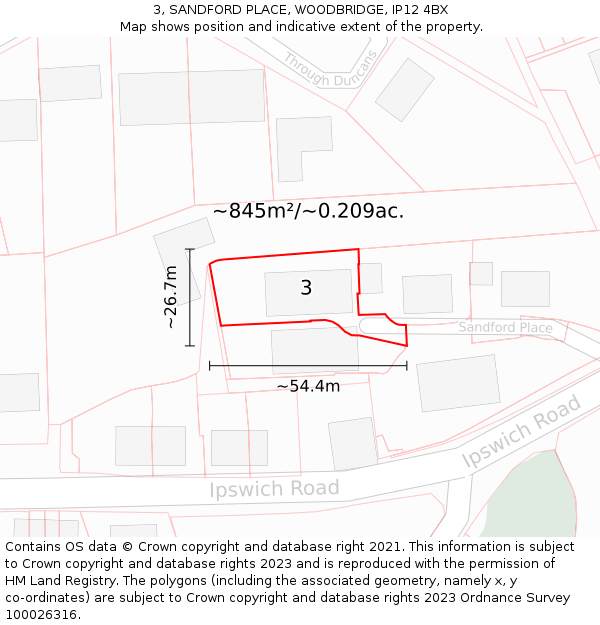 3, SANDFORD PLACE, WOODBRIDGE, IP12 4BX: Plot and title map