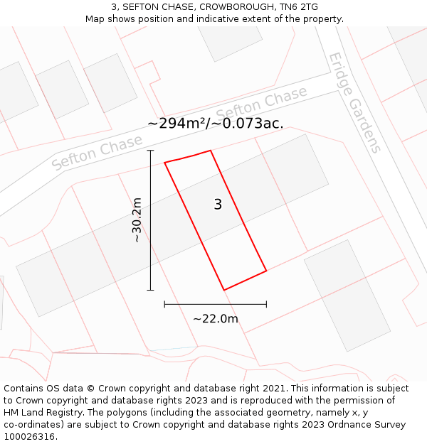 3, SEFTON CHASE, CROWBOROUGH, TN6 2TG: Plot and title map