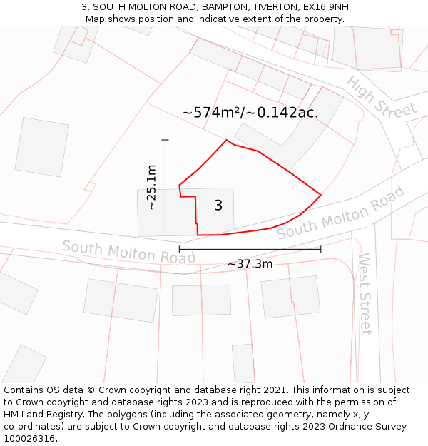 3, SOUTH MOLTON ROAD, BAMPTON, TIVERTON, EX16 9NH: Plot and title map