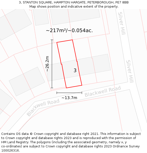 3, STANTON SQUARE, HAMPTON HARGATE, PETERBOROUGH, PE7 8BB: Plot and title map