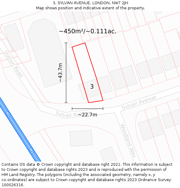 3, SYLVAN AVENUE, LONDON, NW7 2JH: Plot and title map